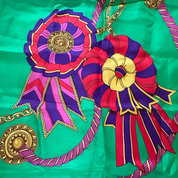 Celine Scarf Loop & Rosette Pattern 34.5x34.5in Silk Scarf - Picture 2 of 7